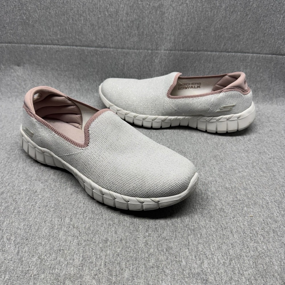 Skechers Slip-On Athletic Shoes in Light Gray with Pink Trim